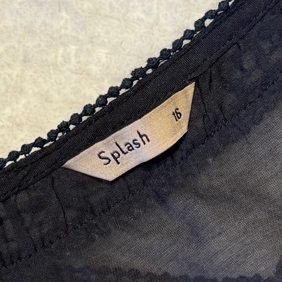 💙 Sheer Black Tunic 16 Romantic Boho Layering Top with Intricate Lace Trim - Picture 12 of 15